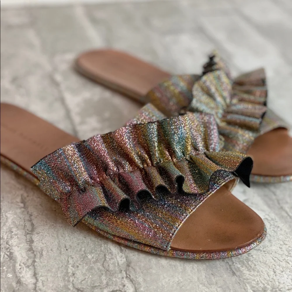 Loeffler Randall Glitter Flat Sandal Slides - Picture 3 of 13